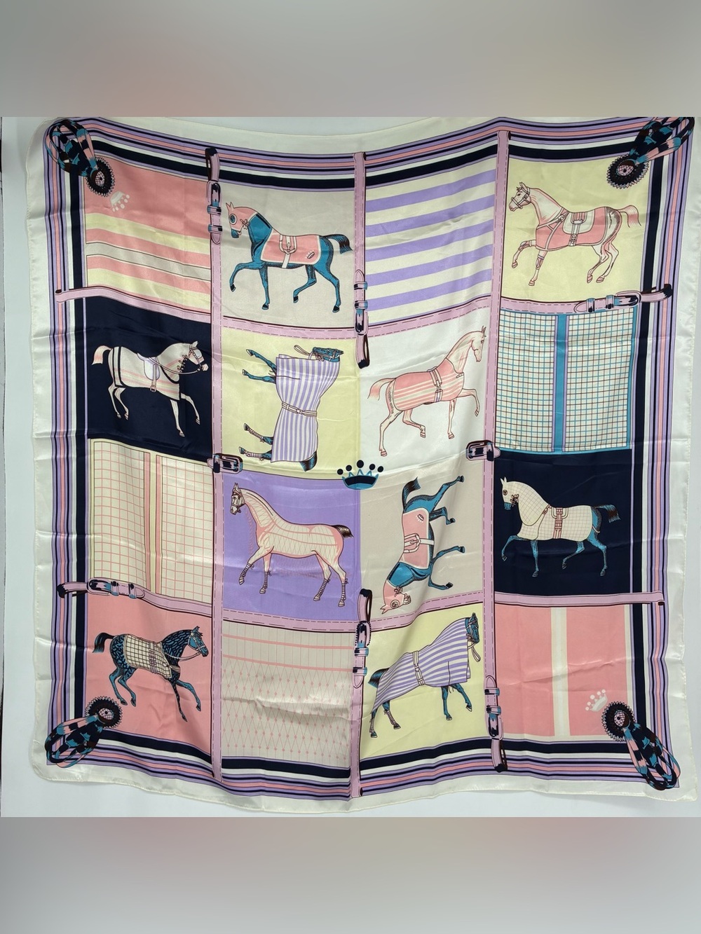 Equestrian Horseback Satin Patchwork Square Scarf Pink Colorful Derby Rodeo
